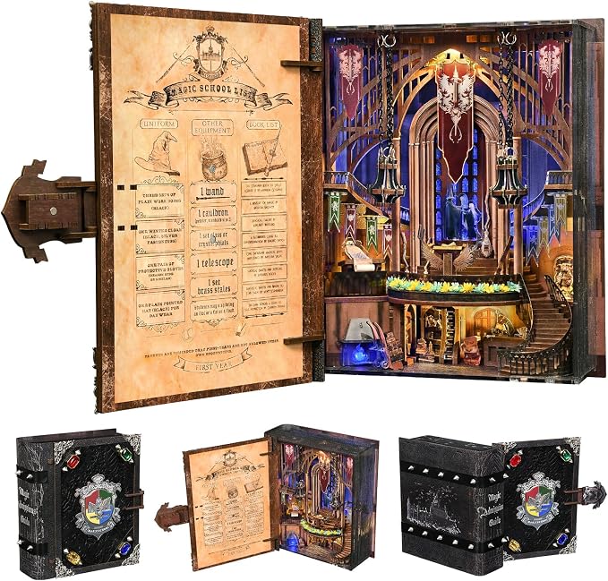 CCCDF Magic Book Nook Kit - DIY Miniature House Dollhouse Kit for Adults, Booknook Tiny House Bookshelf Decor 3D Wooden Puzzle, Gifts for Family, Friends (Magic Admissions Guide)