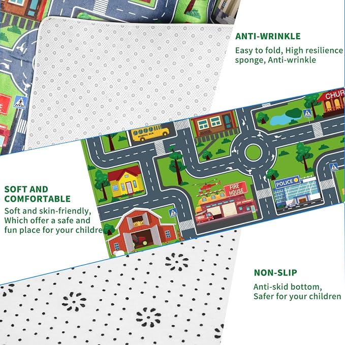 Kids Car Playmat, Kids Rug for Playroom Car Mat Town City Road Traffic Rugs, Play Mat for Floor, Extra Large Boys Kid Car Track Play Rug (Style Four, 110.2 X 78.7 INCH)