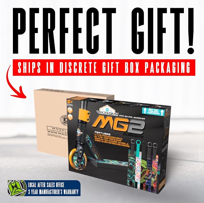 Pro Stunt Trick Scooter for Kids Ages 5-12 – Lightweight Durable Freestyle Kick Scooter for Skatepark and Street – Easy Assembly – Madd Gear MG2