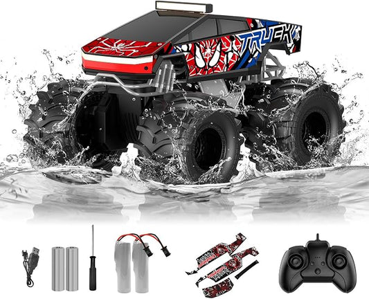 TOZDTO Remote Control Car, Amphibious Monster Truck Toys for Boys RC Cars, 2.4 GHz Waterproof RC Trucks, 1:18 4WD All Terrain Off-Road Pickup, Cool Christmas Birthday Ideas Gifts for Kids 6+ Year Old
