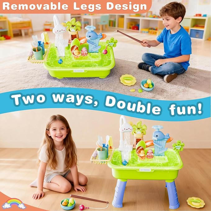 2026 Upgraded Water Table for Toddlers 1-3, Kids Play Sink with Running Water, Toddler Kitchen Sink Toy with Pump, Fishing Game & Sensory Water Play Toys for Boys Girls (Green)
