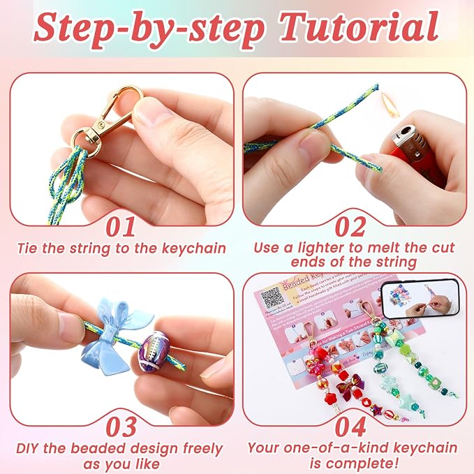 TOHONGADON 1812 Pcs Bead Keychain Making Kit, 7 Color Rainbow Beads Bag Charm Kit, Keychain Making Supplies with Beads, Great for Gifts, Festival, Party, Activity