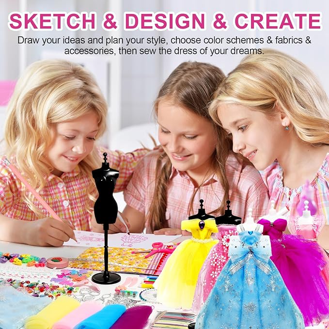 Axirata 1500+PCS Fashion Designer Kit for Girls with Fashion Sketchbook & 5 Mannequins, Creativity DIY Arts & Crafts Kit for Kids Sewing Kit for Teen Girls Birthday Gift Age 6 7 8 9 10 11 12+