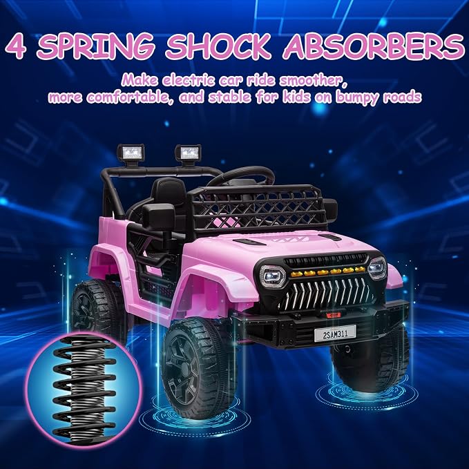 GarveeLife 12V Kids Ride On Truck Electric Vehicle Battery Powered Car Toddlers Ride On Toy for Boys Girls with Remote Control, 4-Wheel Suspension, Battery Display, LED Lights, Music, Pink