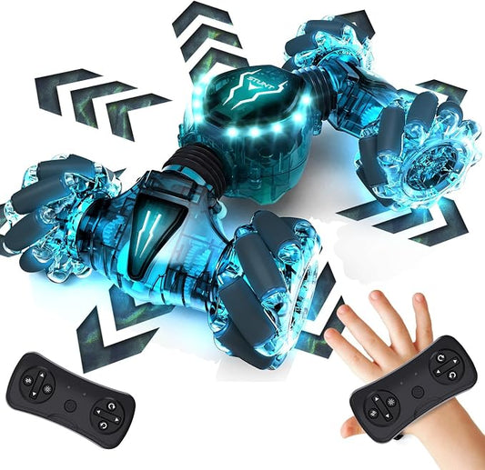 Tecnock Remote Control Car for Boys Girls, 2.4GHz 4WD Gesture Sensing RC Stunt Car Toys - 360° Rotating Double Sided Hand Controlled RC Cars with LED Lights, Gifts for Kids Ages 6-8, 8-12