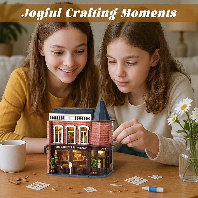 Flever Dollhouse Miniature DIY House Kit Creative Room with Furniture for Romantic Valentine's Gift (Corner Restaurant)