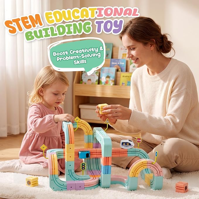 Hot Bee Electric Train Set for Kids, Gravity-Defying 3D Train Track Set with 134PCS Flexible Snap-On Tracks, USB Rechargeable Motorized Car, STEM Building Toy Birthday Gifts for Boys Girls 3 4 5 6 7 8