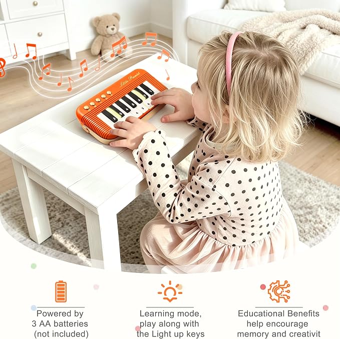 Mini Piano Keyboard for Toddlers Piano Toy Portable Pocket Piano with Light Up Musical Keyboard Electronic Instrument Learning Keyboards Toys Gifts for 3 4 5 6 Years Old Boys Girls (Orange)