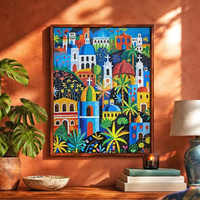 Cross & Glory - Vivid Vistas of Mexico - 1000 Piece Jigsaw Puzzle for Adults | Vibrant Folk Art Puzzle | Best New Mexican City Puzzle | Eco-Friendly & Challenging