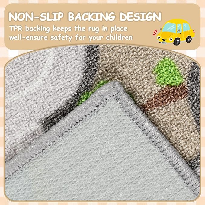 Capslpad Tan Car Road Kid Rug Carpet Playmat for Playoom Traffic Road Kids Play Mat for Toddler Non Slip Washable City Map Race Track Carpet Rug for Kids Room Playroom Classroom Decor,6.6'x9.8'
