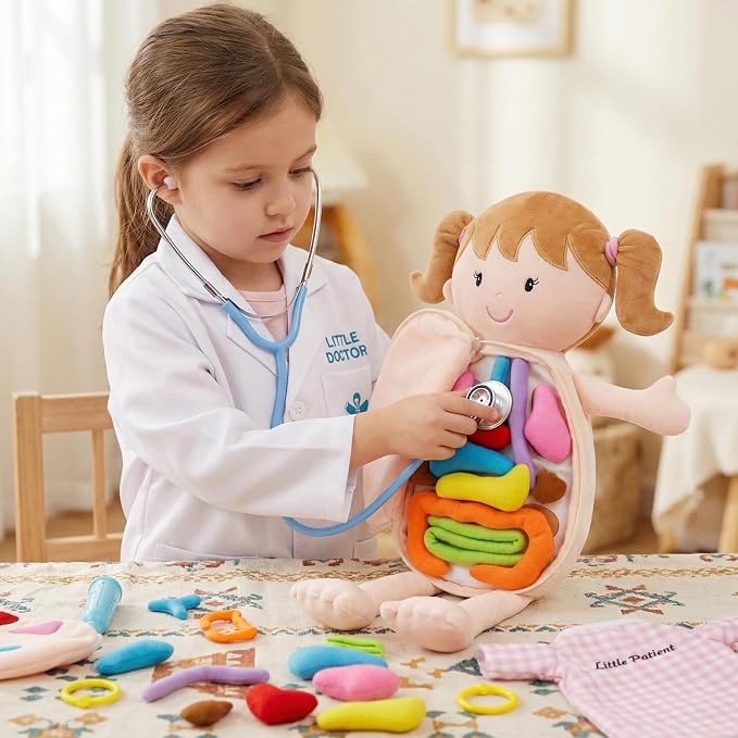 June Garden 18" Little Patient Emily Plush Anatomy Doll - Soft Educational Toy with Removable Human Organs - Learn Basic Anatomy for Toddlers and Kids