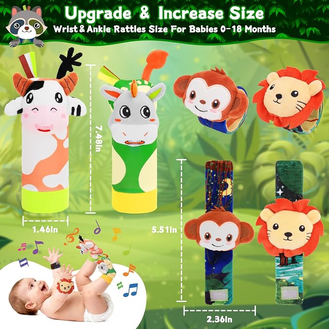 Baby Rattle Toys Set - Wrist Rattles for Babies 0-6 Months Baby Foot Rattles Socks 0-12 Months Baby Rattles & Plush Rings, Soft Sensory Toys for Newborn Essentials Baby Shower Gift