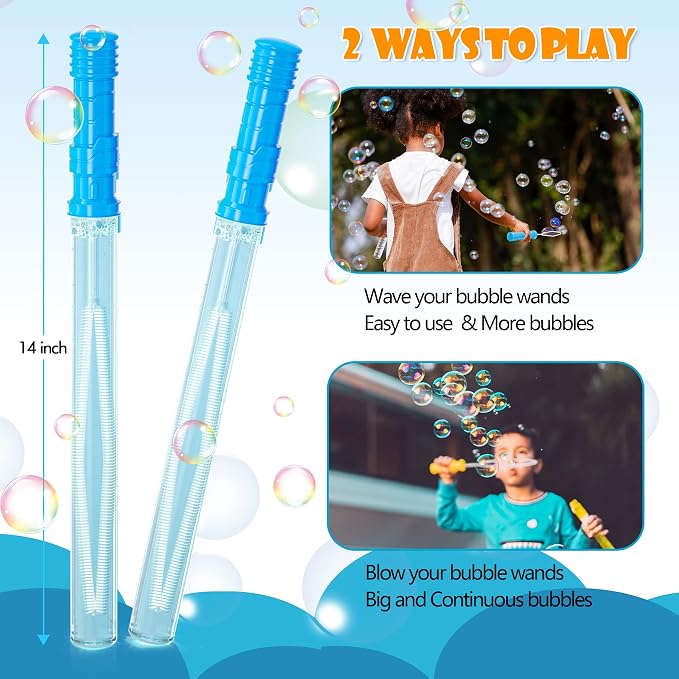 Inscraft 30 Pack 14’’ Big Bubble Wands, 8 Colors 1 Hole Wands x30 for Summer Toy, Outdoor/Indoor Activity, Easter, Birthday, Graduation, Bubbles Party Favors for Kids