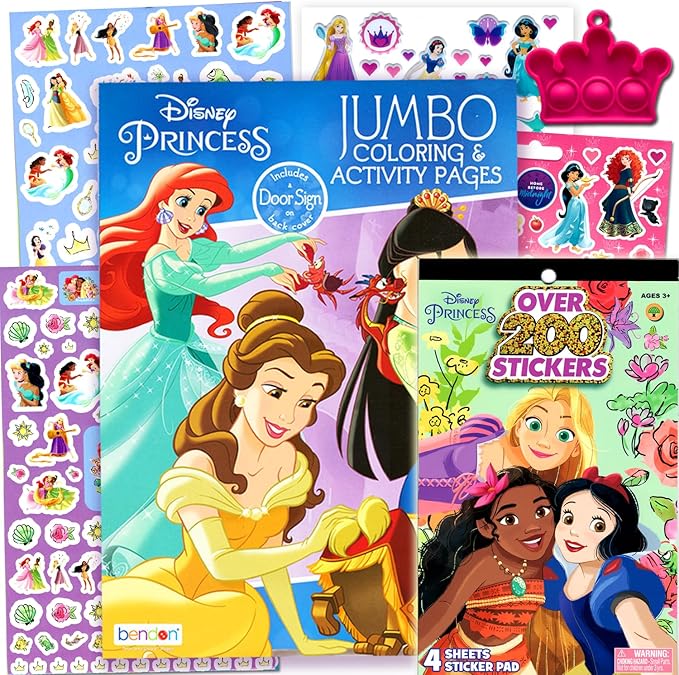 Bendon Disney Princess Coloring Activity Book and Sticker Set for Kids