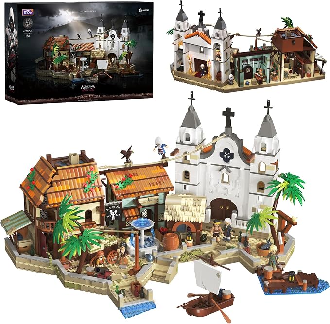 Wise Block Assassin's Creed Black Flag Havana Harbour Scene Building Set - Collectible Pirate Themed Build with 6 Minifigures for Fans, Building Block Gift for Adults Ages 18+, HA395106