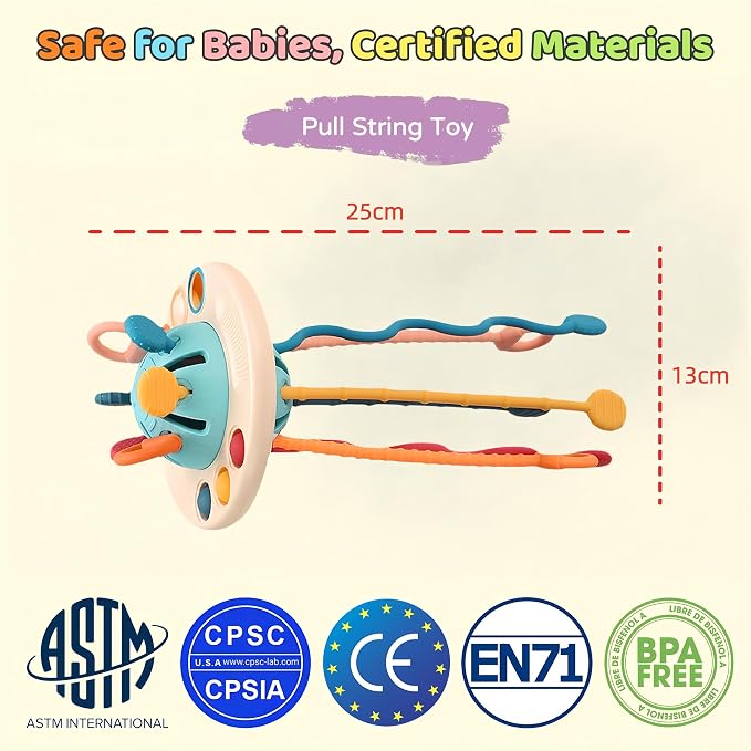 Montessori Baby Toys for 12M+, UFO Sensory Play Set for Toddlers, Pull String Pull String Toy in Stollers Developmental Toys for Fine Motor Skills Gift for Boys& Girls