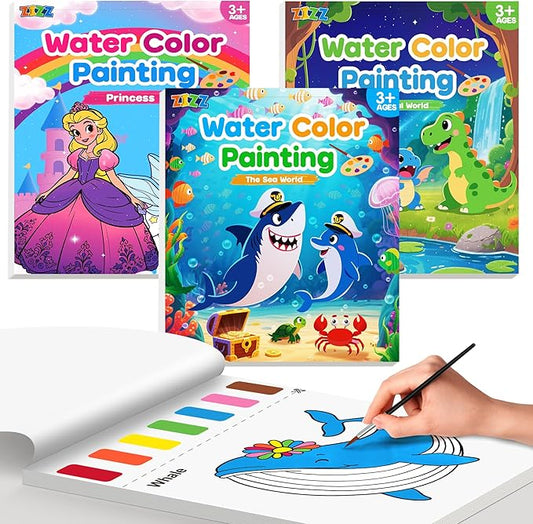 ZIZZ Paint with Water Coloring Books for Toddlers, 3PCS Watercolor Painting Set for Kids Ages 3-8, No-Mess Drawing Art Craft Toy Birthday Valentine's Day Gifts for Girls Boys - Princess, Forest, Sea
