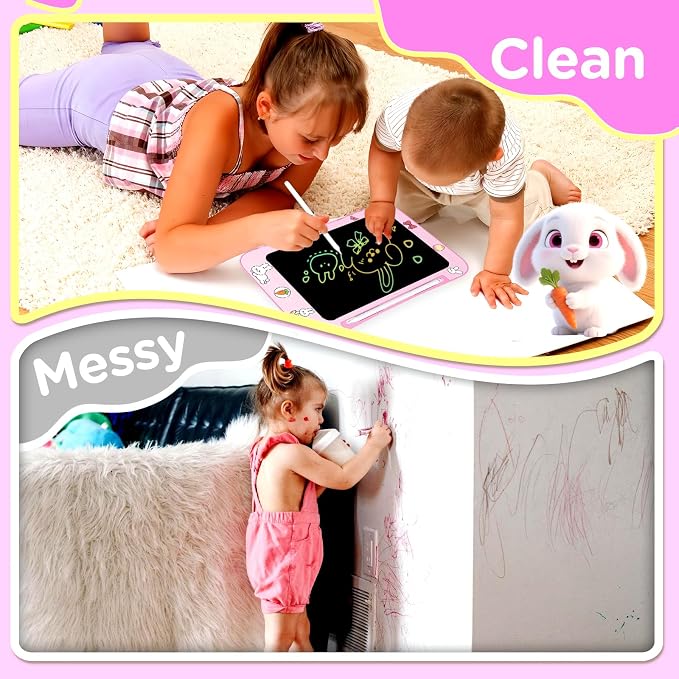 Easter Basket Stuffer Genialba LCD Writing Tablet for Kids, Colorful Screen Drawing Board for 3-7 Year Old Boys & Girls - Educational Toys Easter Gifts for Kids (Rabbit)