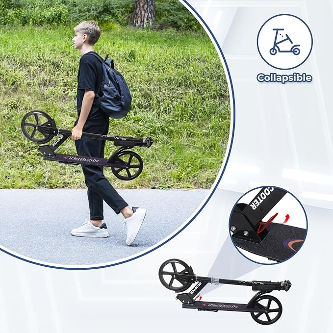 Nattork Scooter for Kids 6+, Teens & Adults - Max Load 220LB, Foldable, Lightweight, Adjustable Height, 8-Inch Wheels Kick Scooter for Boys Girls