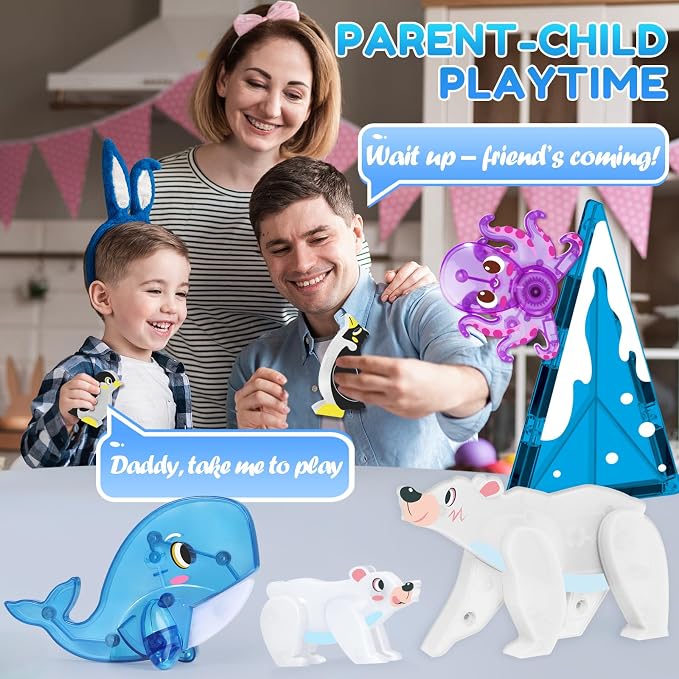 Oriate Magnet Arctic Animals for Magnetic Tiles, 6pcs Movable Joints Zoo Animals for Magnetic Blocks, Animal Toys Compatible with Magnetic Tiles, Educational Magnetic Building Tiles for Kids