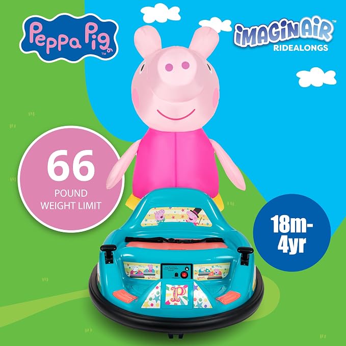 6V Peppa Pig Toy Toddler Bumper Car - Ride On Toddler Toy, Kids Electric Bumper Car, Auto-Inflated, Parent Remote Control, LED Light, 360° Spins, 1 MPH, Max Weight 66lbs, Age 1.5-4yrs