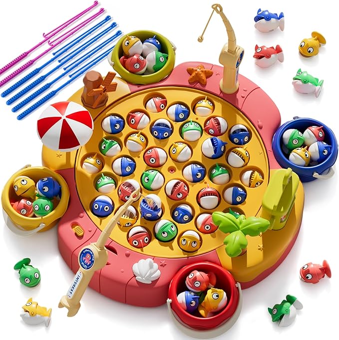 ORANGE OCEAN 66 PCS Magnetic Fishing Games for Kids Ages 4-8, Toys for 3 4 5 6 Year Old Boys Girls, Board Games for Kids 4-6, Ideas Birthday Gifts for Boys Girls 3-5 6-8(Pink)