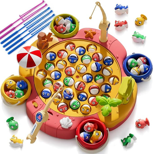 ORANGE OCEAN 66 PCS Magnetic Fishing Games for Kids Ages 4-8, Toys for 3 4 5 6 Year Old Boys Girls, Board Games for Kids 4-6, Ideas Birthday Gifts for Boys Girls 3-5 6-8(Pink)