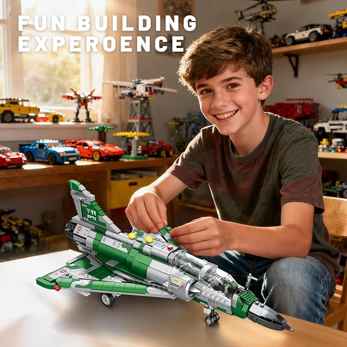 Reobrix Mirage 2000 Fighter Jet Building Kit for Adults and Teens, 1012 PCS Military Airplane Model Set, STEM Aircraft Toy with Openable Cockpit & Retractable Landing Gear, Display Collectible Gift