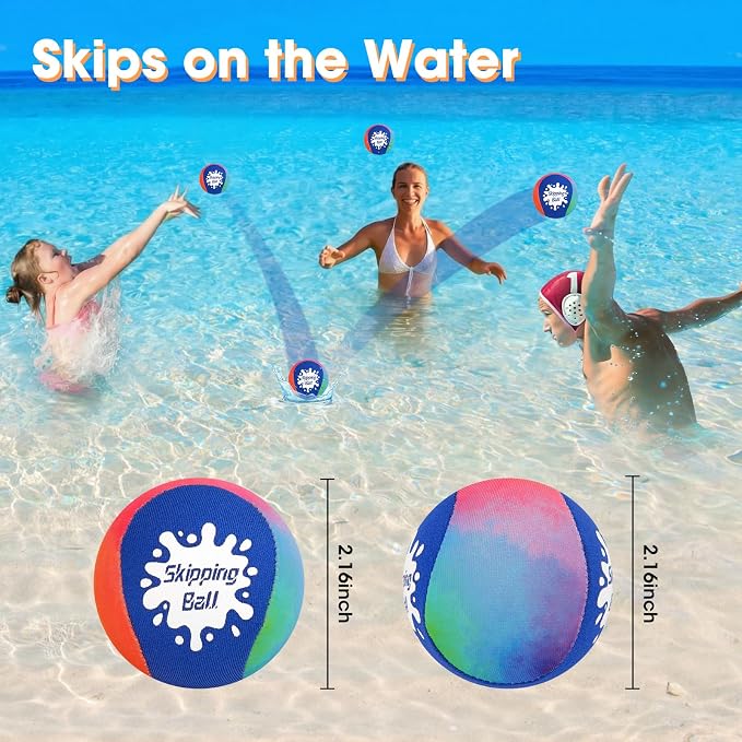 Korlon Skipping Water Balls, 4 Pack Skip Water Bouncing Ball with Mesh Bag, Summer Water Pool Toys for Kids Ages 4-8 8-12 Adults Games Cool Lake Beach Fun