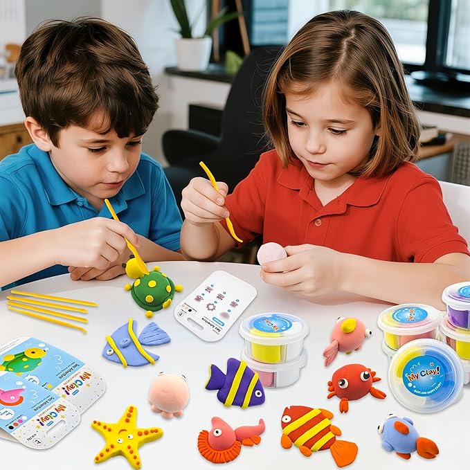 Air Dry Clay for Kids,12 Box Sea Animal Modeling Clay Art Craft Kit,Ultra Soft & Mess-Free, with Sculpting Tools, Tutorials, Ideal Gift for Boys Girls Birthday Christmas Party Favor