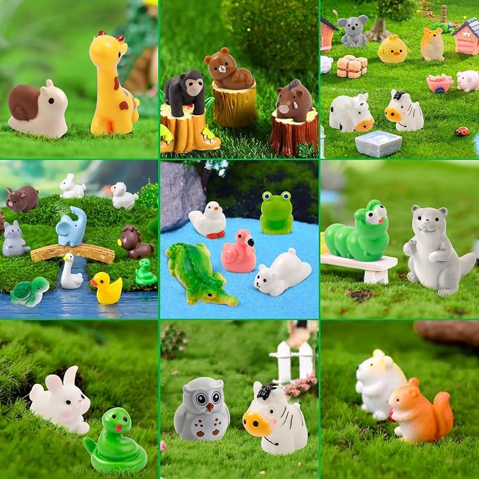 42 Pcs Mini Resin Animals 42 Styles Resin Animals Figurines Bulk for Micro Fairy Party Favors Garden Hide Accessories Dollhouse Crafts Decor