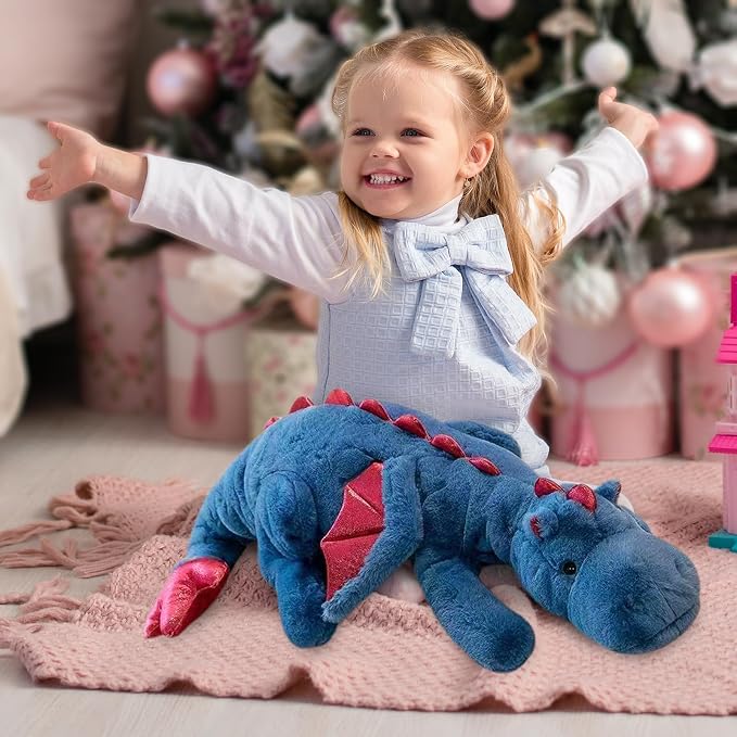 Pterosaur Stuffed Animal with Wings - Cute Soft Dinosaurs Plush Toys Little Flying Dragon Plushies Pillow Doll Christmas Birthday Gifts for Kids Boys Girls (Blue,35.43inch/90cm)