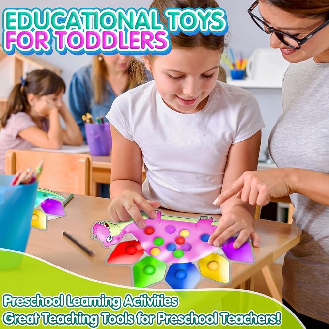 UIIOPJIOM 2PC Dinosaur Color Sorting Sensory Toys for Toddler, Montessori Toys Fine Motor Skill Game Learning Activities Quiet Calm Down Fidgets for Classroom Boys Girls Easter Basket Stuffers Gifts