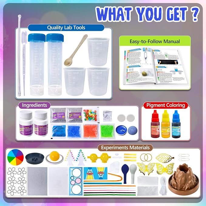 PATIFEED 110 Science Experiments Kit for Kids, Educational Science Lab Chemistry Set, Birthday Toys Gifts for Boys Girls, Volcano Eruption, Crystal