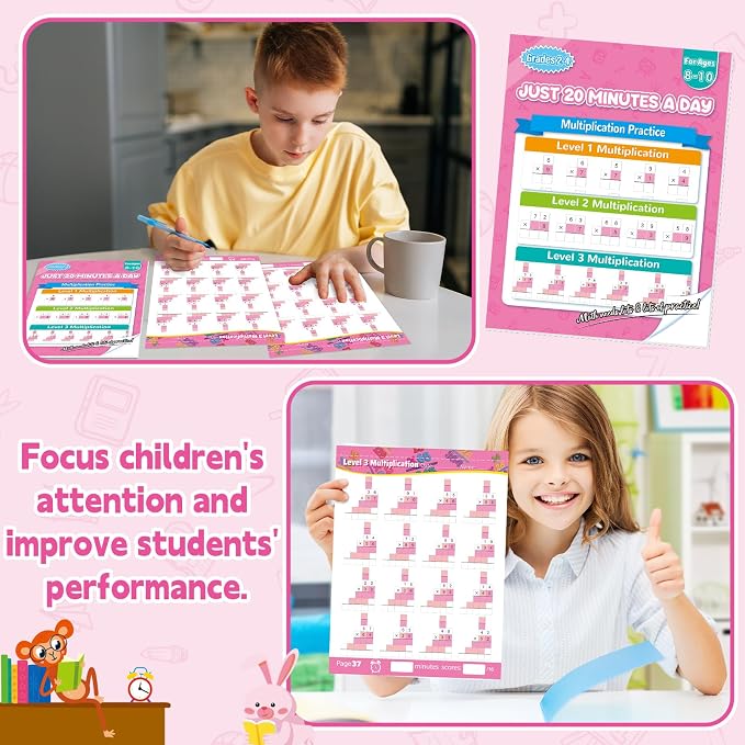 Single&Double Digit Multiplication Math Problem Workbook for 2nd Grade 3rd Grade 4th, Multiplication Practice Worksheets One Page A Day Math for Ages 7-10, Math Repetition Exercise Daily, 56 Pages