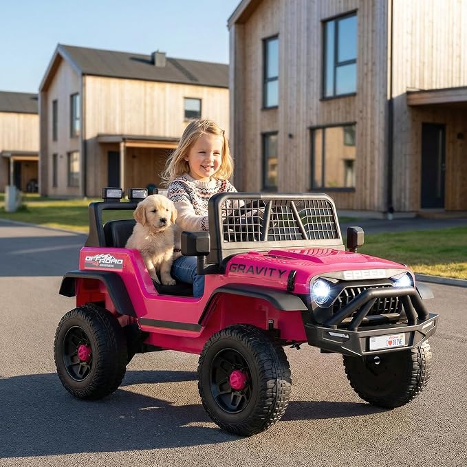 Costzon Ride on Truck, 24V Ride on Toys for Kids, Electric Vehicle with Parent Remote Control, Music, Horn, LED Headlights & Spring Suspension, Kids Car for Boys & Girls Aged 3+ (24V,Pink)