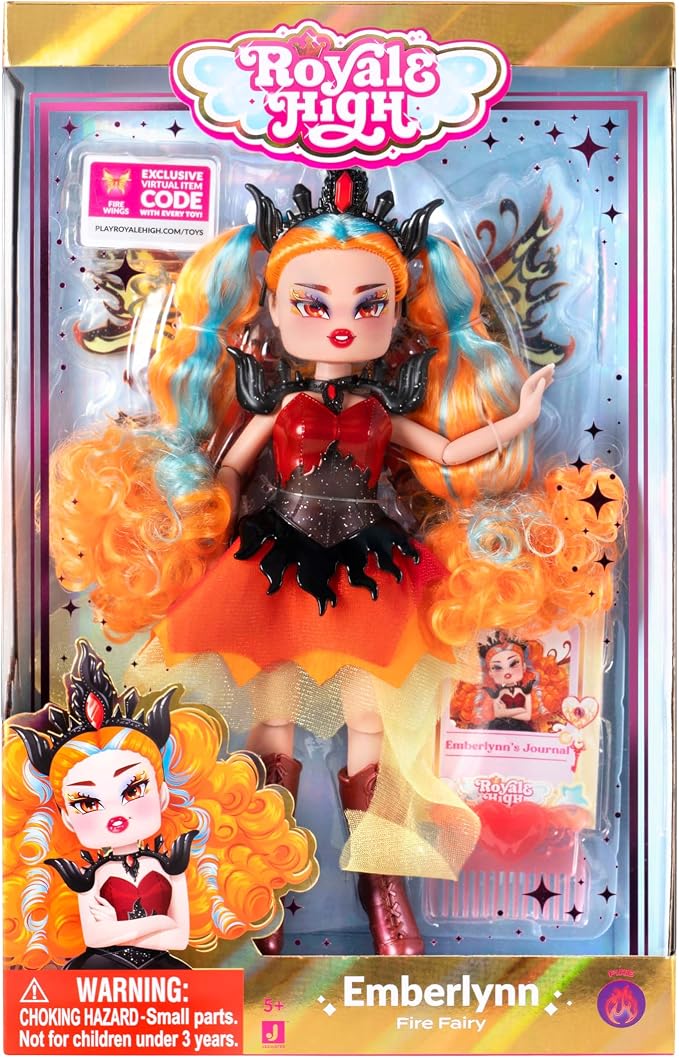 Royale High 9” Fashion Doll - Emberlynn the Fire Fairy, Series 2 - Fairy Journal, Comb, and Virtual Item Code Included - Ages 5+