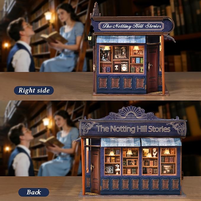 Book Nook Kit, DIY Miniature House Dollhouse Kit 3D Puzzle for Adults | Booknook Bookend Bookshelf Decor Tiny House Model Build with Openable Door, Gifts for Family and Friends