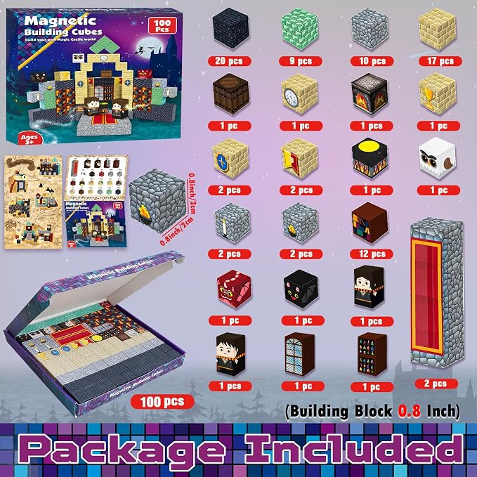 Goody King Magnetic Blocks |100PCS Magnetic Building Blocks Magic‘s House Magnetic Cube,Magnetic Blocks for Kids Ages 3-10,STEM Montessori Stacking Toy, Sensory Tiles Building Birthday for Toddlers