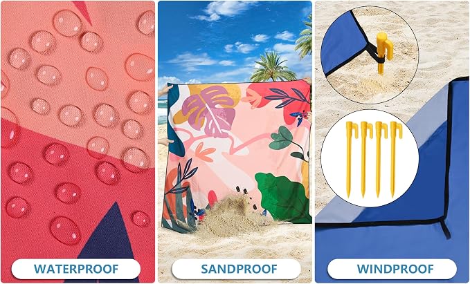 HIHOHO Beach Blanket Waterproof Sandproof Extra Large Beach Mat 79" X 83"/120"x108"for 1-8 Adults Quick Drying Durable Outdoor Picnic Mat for Beach Travel Camping Hiking