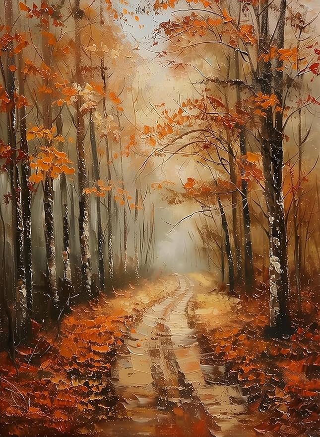 Fall Paint by Numbers for Adults and Kids, Painting by Number Kits On Canvas, Tree Landscape Number Artist Paint by Number Kit Without Frame DIY Oil Painting Acrylic Paints, Home Wall Decor, 12x16in
