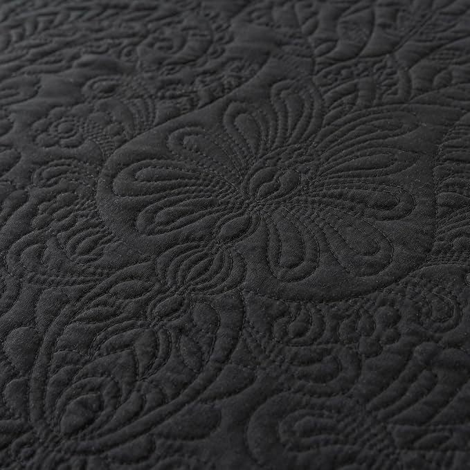 HoneiLife Quilt Sets King Size - Microfiber Bedspreads for King Bed, 3-Piece Lightweight Coverlets, Retro Bedlinen Sets, King Quilt Bedding Set All Season Use-Black