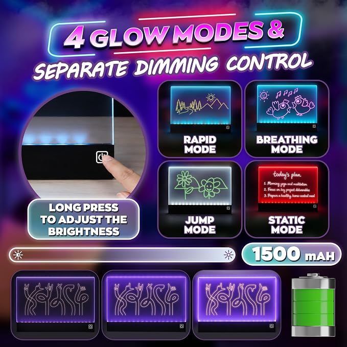 Upgraded 16 Inches LED Drawing Board – Rechargeable, 8 Colors, 11 Light Modes, Adjustable Brightness – Acrylic Light Board for Tracing with Stand, Markers and Full Kit – Birthday Gift Set (Black)