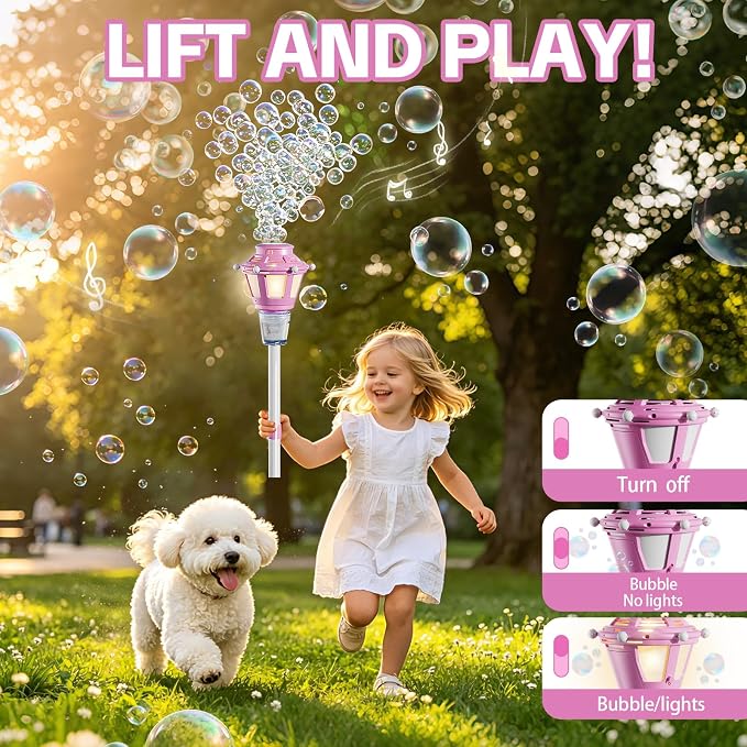 BBnote Street Lamp Bubble Machine with Light, Rechargeable Outdoor Summer Bubbles Toys for Kids & Adults, Bubble Blower and Wand Toy, Birthday Christmas Party Gifts for Toddlers Teens