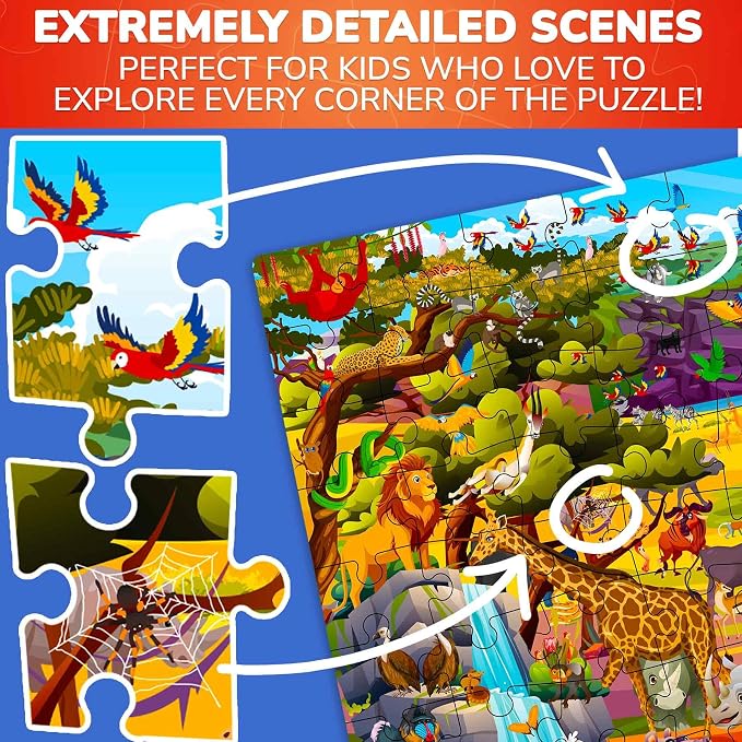 QUOKKA 100 Piece Puzzles for Kids Ages 6-8 – Intricately Illustrated Safari Animals Puzzle for Kids Ages 8-10 – Educational Busyland Game Packed with Visual Details for Boys and Girls