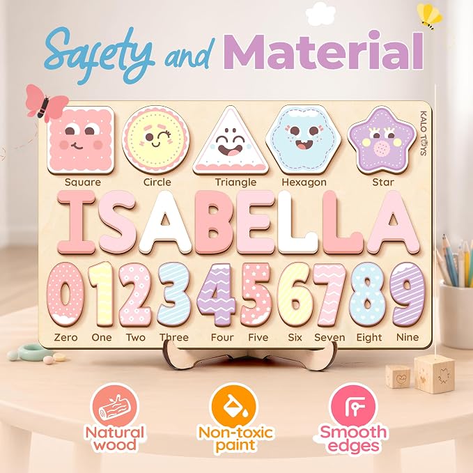 Montessori Wooden Shape & Number Puzzle for Toddlers 1-3 – Learning Board with Shapes, Alphabet Letters & Numbers 0-9 – CPC Certified Educational Toy, Preschool Fine Motor Skills Gift