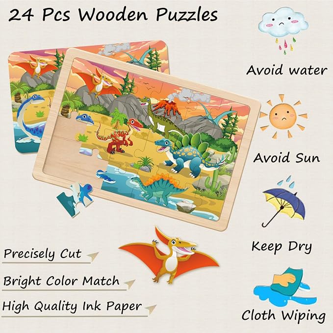 Puzzles for Kids Ages 4-6, 4 Packs 24 Piece Wooden Jigsaw Puzzles for Toddlers 3-5 Preschool Educational Puzzles Boards Toys Gifts for 3 4 5 6 Boys Girls