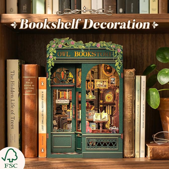 CUTEBEE Book Nook Kit - DIY Miniature House Dollhouse Kit for Adults, Booknook Tiny House Bookshelf Decor 3D Wooden Puzzle, Gifts for Family and Friends (Owl Bookstore)