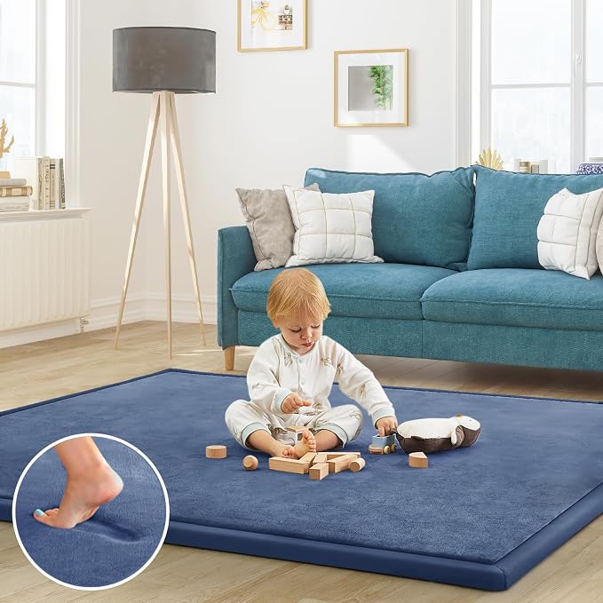 Baby Play Mat for Floor Nursery Rug Muscle Mat Area Rug Playroom Rug 59"x71" Playpen Mat Elastic Foam 1.3" Thick Crawling Mat for Babies,Toddlers, Infants, Kids,Sapphire Blue