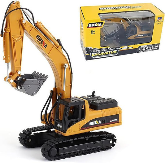 Gemini&Genius Tracked Excavator Toy for Kids, 1/50 Scale Diecast Digger Construction Toy, Metal Vehicle Model with 360° Cabin Swivels, Great Gift, Playing Sand, Room Decoration and Collection for Kids